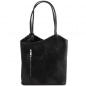 Preview: Leder Schultertasche Rucksack Patty schwarz Preview: Leder Schultertasche Rucksack Patty schwarz