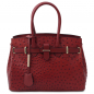 Preview: Tuscany Leather Handtasche Straußenleder-Optik Rot
