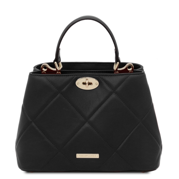 Leder-Handtasche im Stepp-Design Schwarz