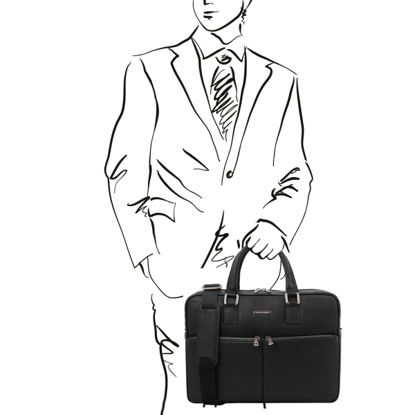 Leder Aktentasche Treviso Schwarz Outfit