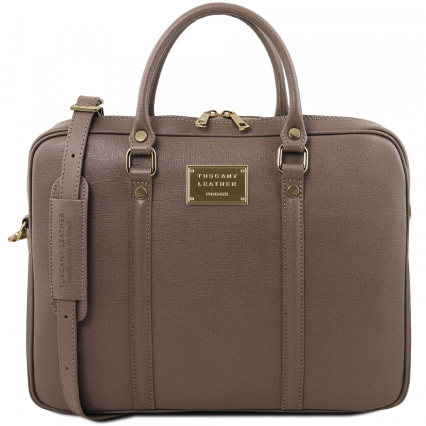Saffiano-Leder Aktentasche Prato dunkel-taupe
