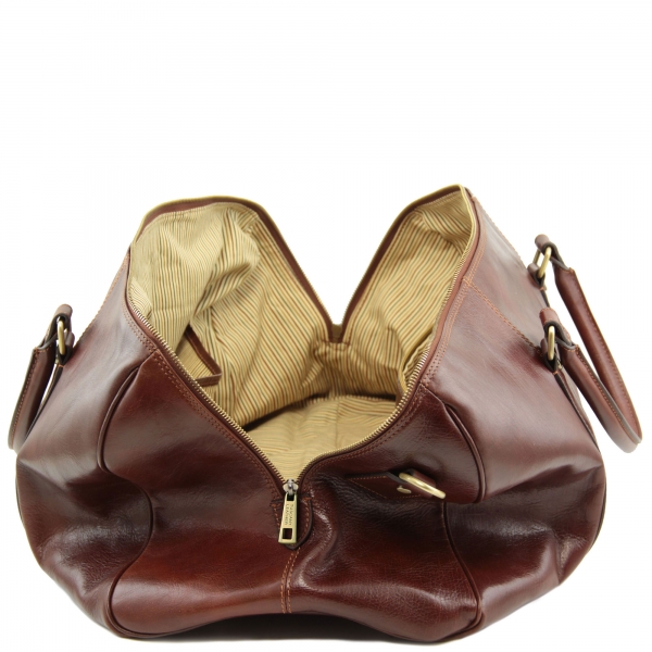TL Voyager Leder Reisetasche geöffnet