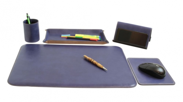 Old Angler 5-teiliges Schreibtisch-Set Leder blau