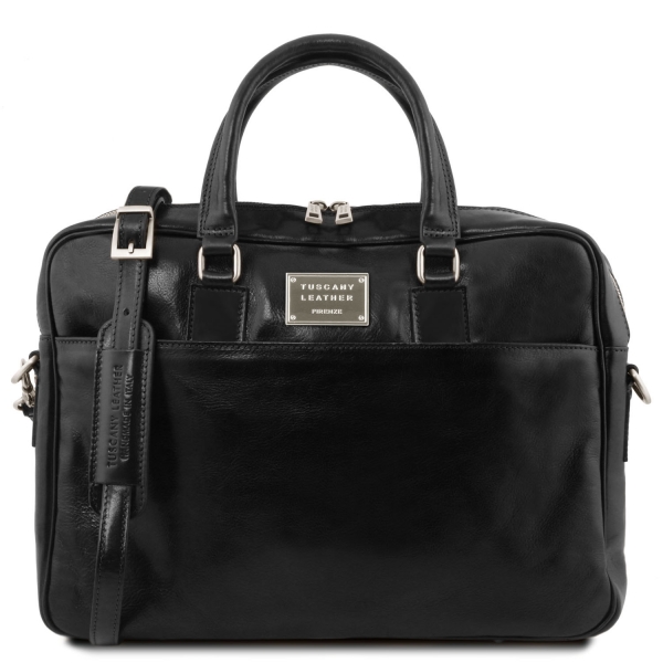 Leder Laptoptasche-Aktentasche Urbino Schwarz