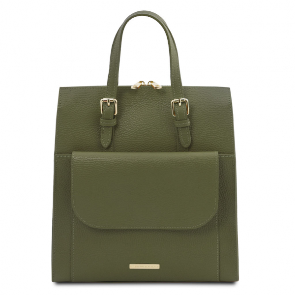 Damen Rucksack Ledertasche 3-in-1 tannengrün