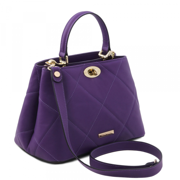 Leder-Handtasche im Stepp-Design purple