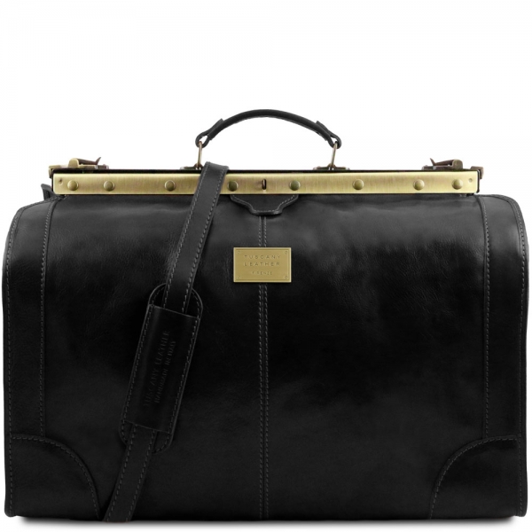 Leder Reisetasche Maulbügel Madrid groß schwarz