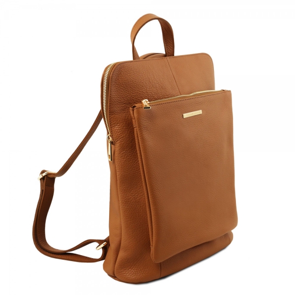 TL Bag Großer Leder-Rucksack cognac Seite