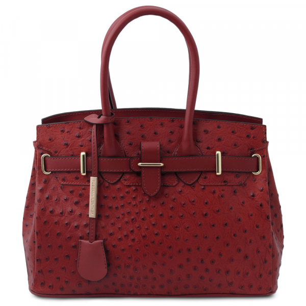 Tuscany Leather Handtasche Straußenleder-Optik Rot