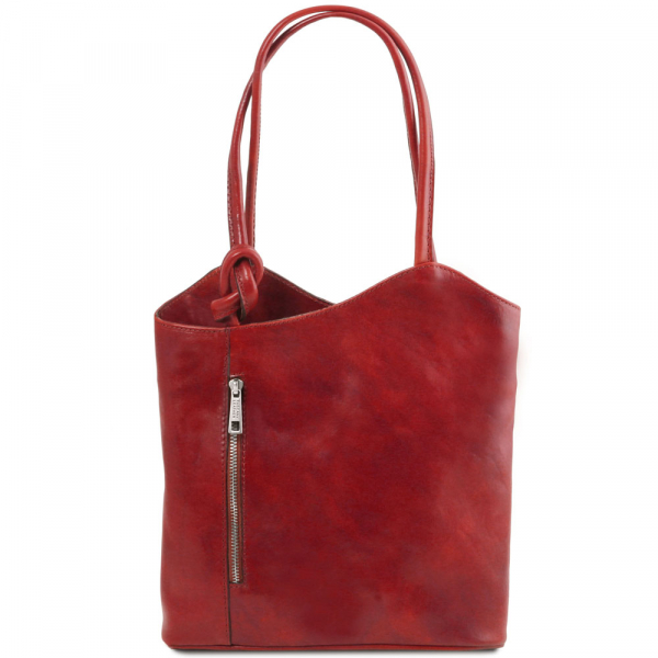 Leder Schultertasche Rucksack Patty rot