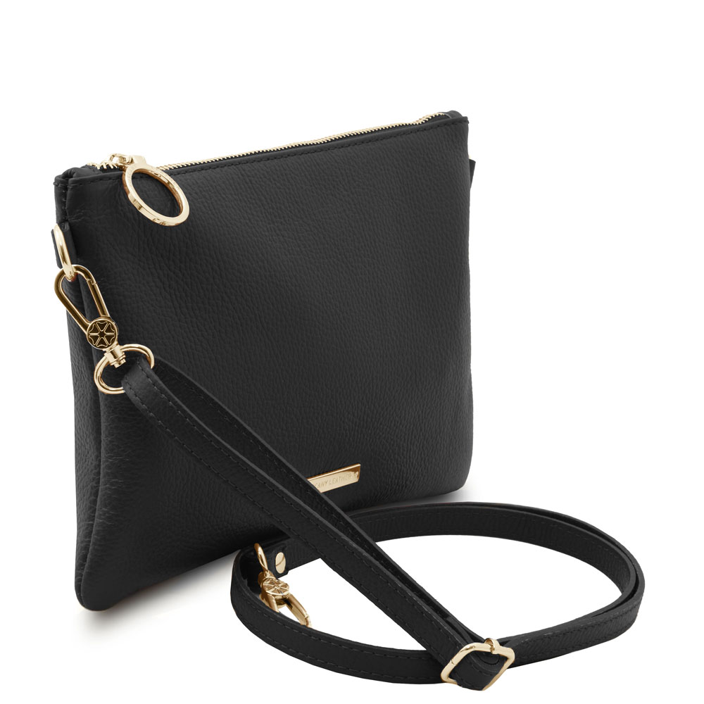 Faltbare Clutch-Tasche aus feinem Leder mit Schulterriemen und