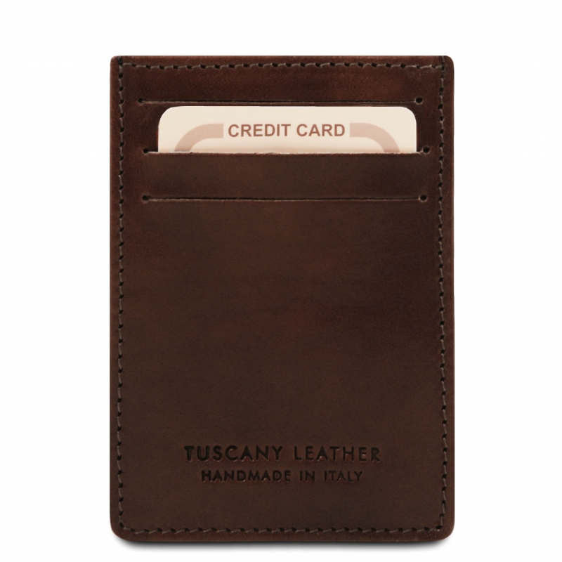 Leder-Etui für Karten mit Scheinklammer dunkelbraun Leder-Etui für Karten mit Scheinklammer dunkelbraun