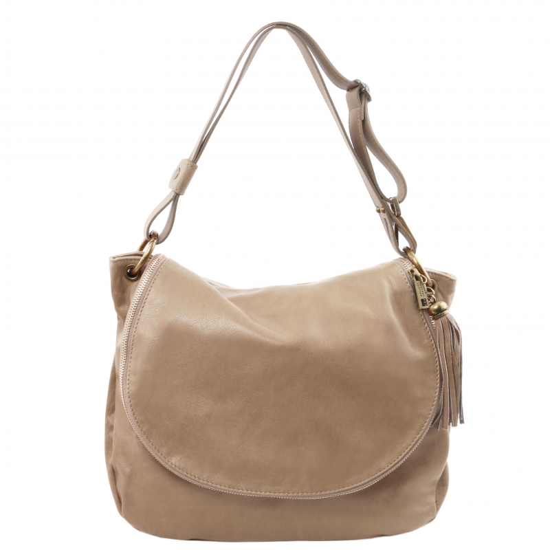 Tuscany Leather Schultertasche aus Leder Hell-Taupe Tuscany Leather Schultertasche aus Leder Hell-Taupe