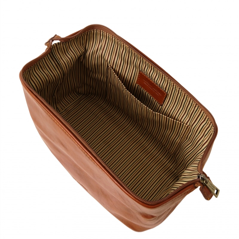 Leder Kulturtasche Smarty gross honig Innen Leder Kulturtasche Smarty gross honig Innen