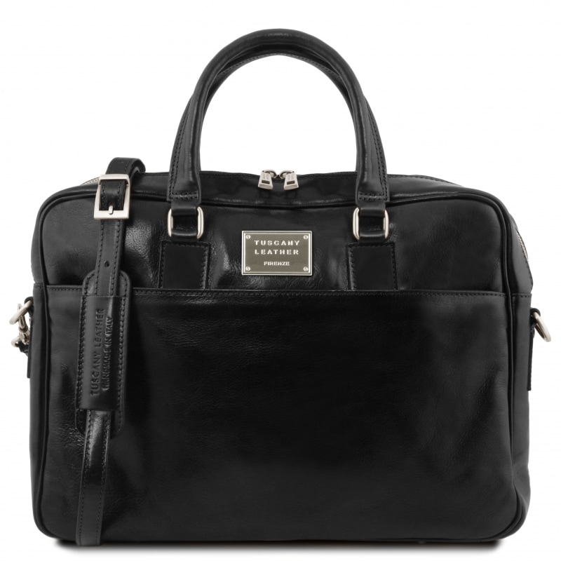 Leder Laptoptasche-Aktentasche Urbino Schwarz Leder Laptoptasche-Aktentasche Urbino Schwarz