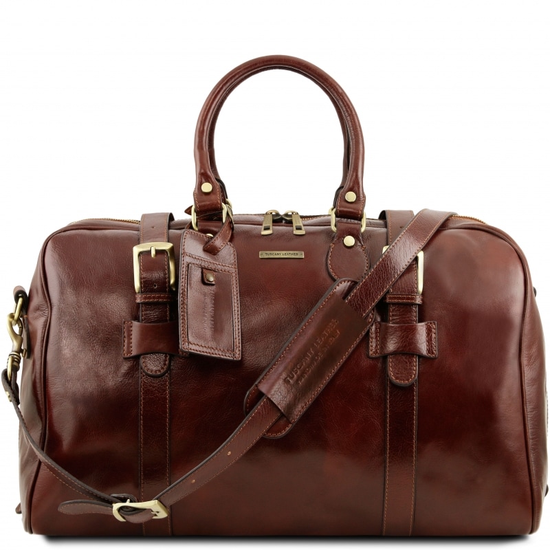 Große TL Voyager Leder Reisetasche mit Schnallen Braun Große TL Voyager Leder Reisetasche mit Schnallen Braun
