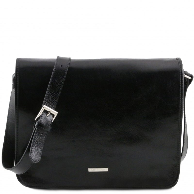 Große Leder-Umhängetasche Messenger Schwarz Große Leder-Umhängetasche Messenger Schwarz