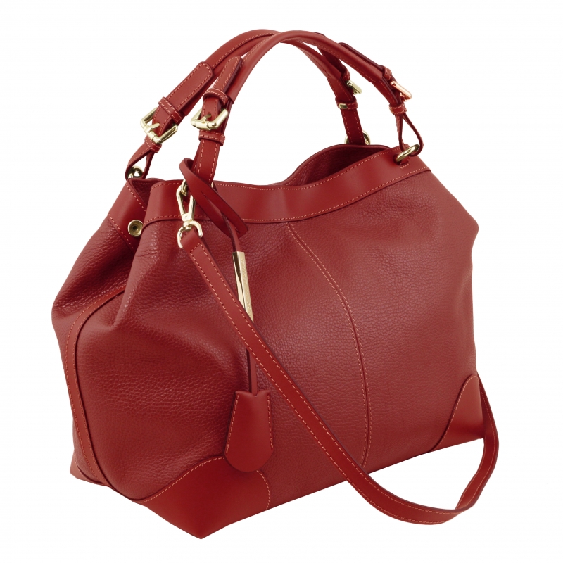 Leder-Shopper Ambrosia rot Seitenansicht Leder-Shopper Ambrosia rot Seitenansicht