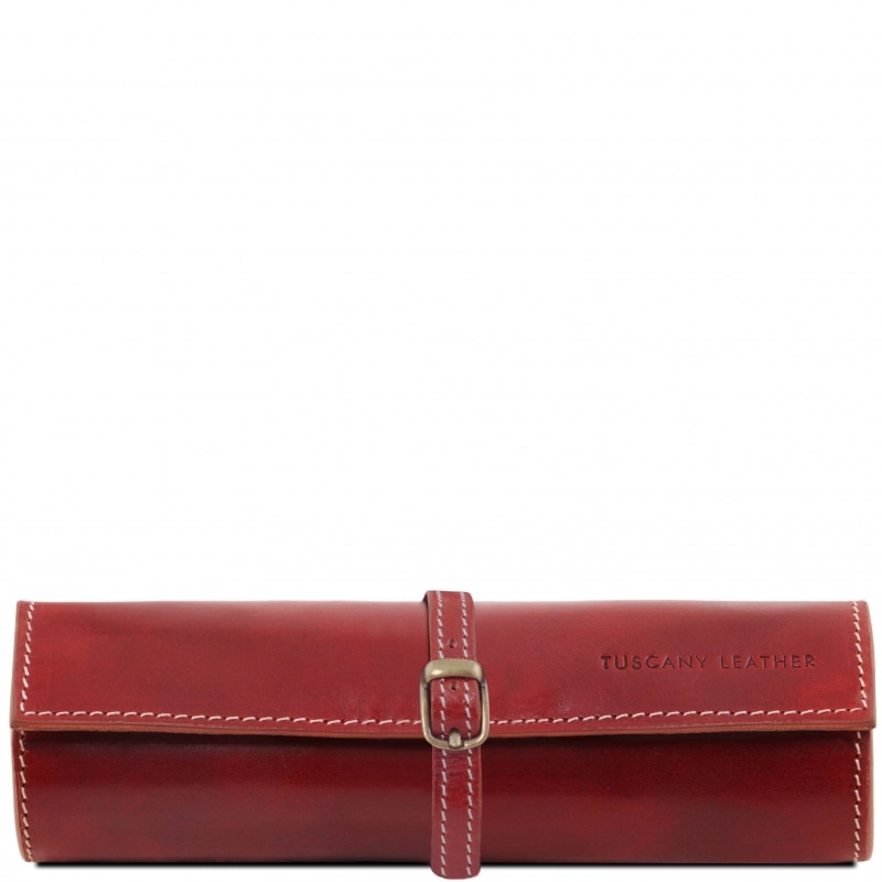 Schmuckrolle aus Leder Rot Schmuckrolle aus Leder Rot
