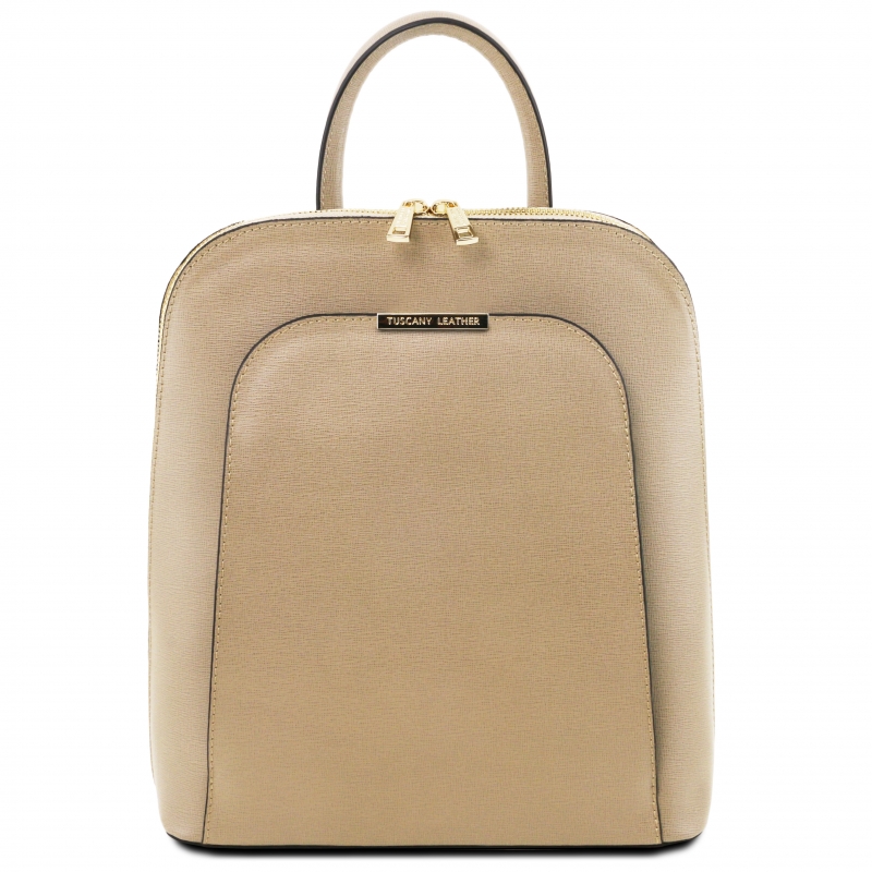 Leder Rucksack Saffiano caramell Leder Rucksack Saffiano caramell