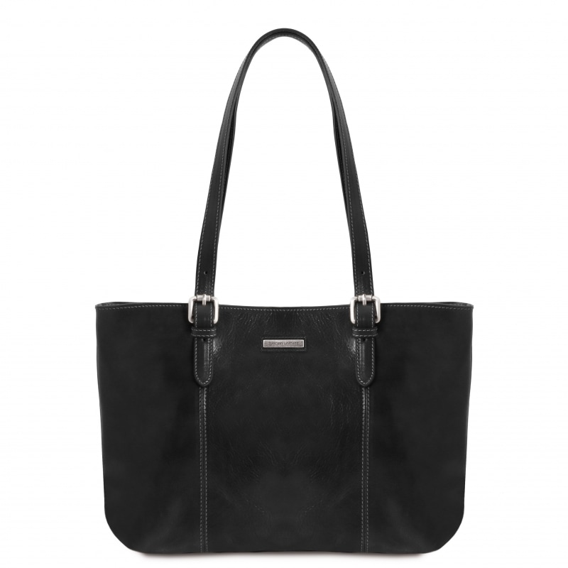 Leder Schultertasche Shopper Annalisa Schwarz Leder Schultertasche Shopper Annalisa Schwarz