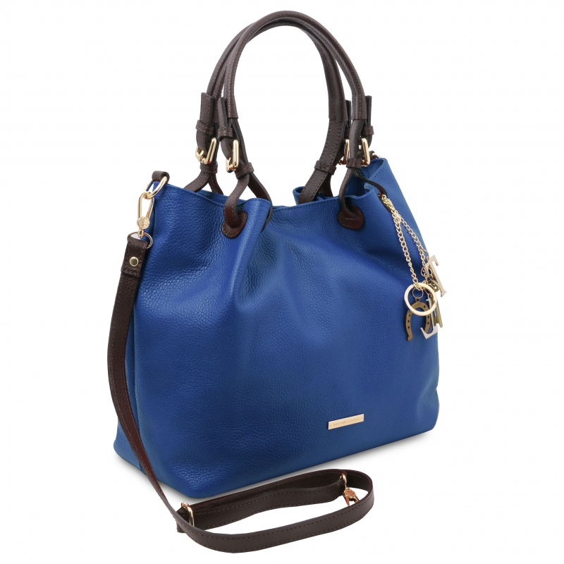 TL KeyLuck Leder-Handtasche blau seitenansicht TL KeyLuck Leder-Handtasche blau seitenansicht