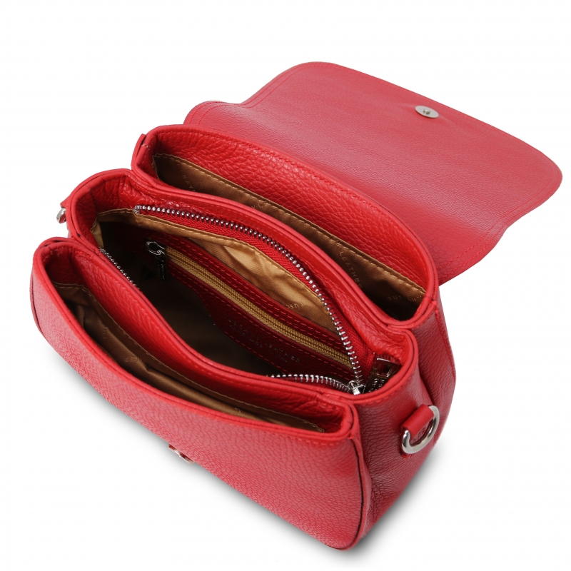 Leder-Schultertasche Jasmine rot interieur Leder-Schultertasche Jasmine rot interieur