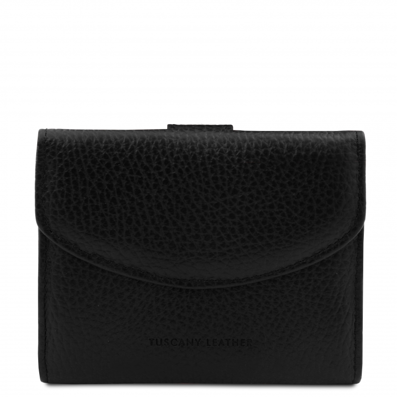 Leder-Geldbörse Calliope schwarz front Leder-Geldbörse Calliope schwarz front