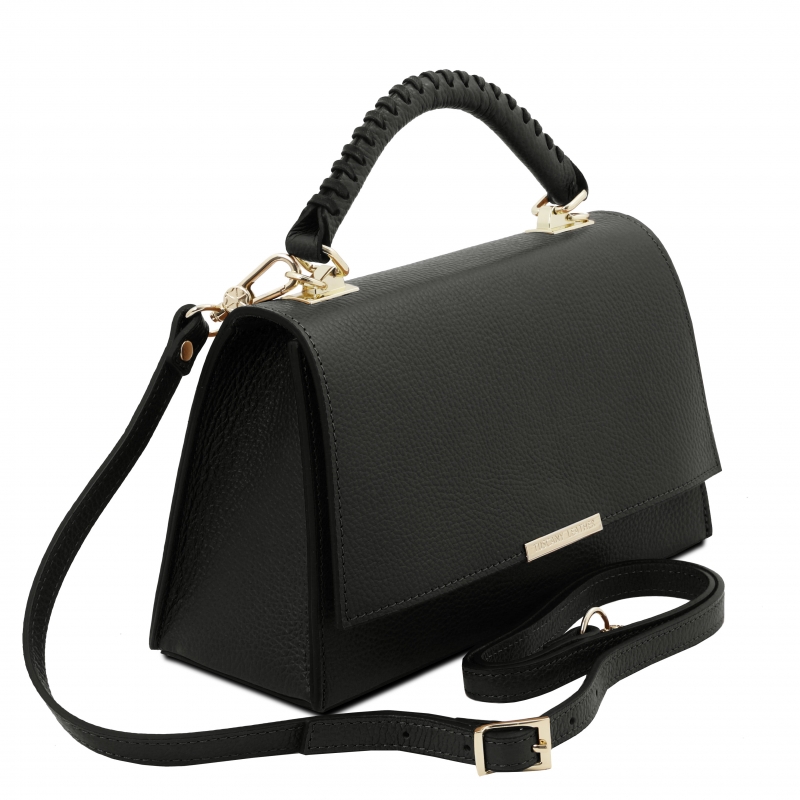 Leder Handtasche Satchel schwarz Seitenansicht Leder Handtasche Satchel schwarz Seitenansicht