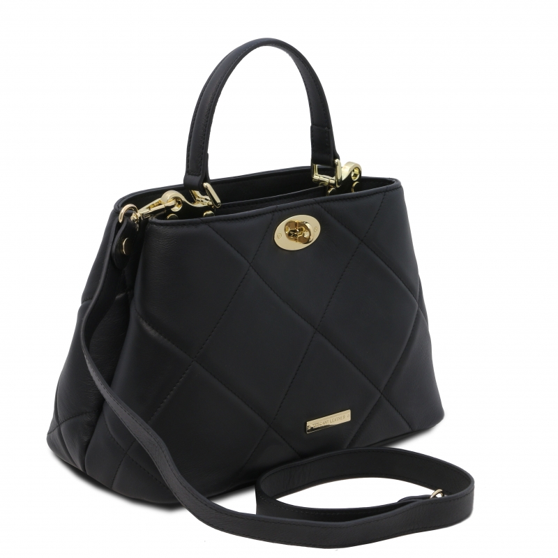 Leder-Handtasche im Stepp-Design Schwarz Leder-Handtasche im Stepp-Design Schwarz