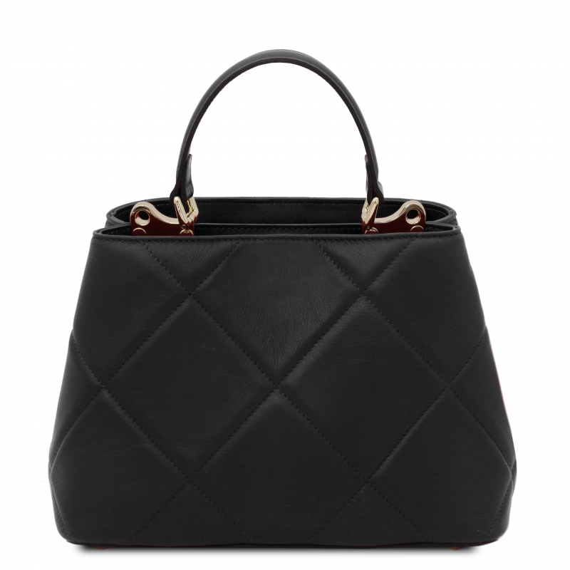 Leder-Handtasche im Stepp-Design Schwarz rückseite Leder-Handtasche im Stepp-Design Schwarz rückseite