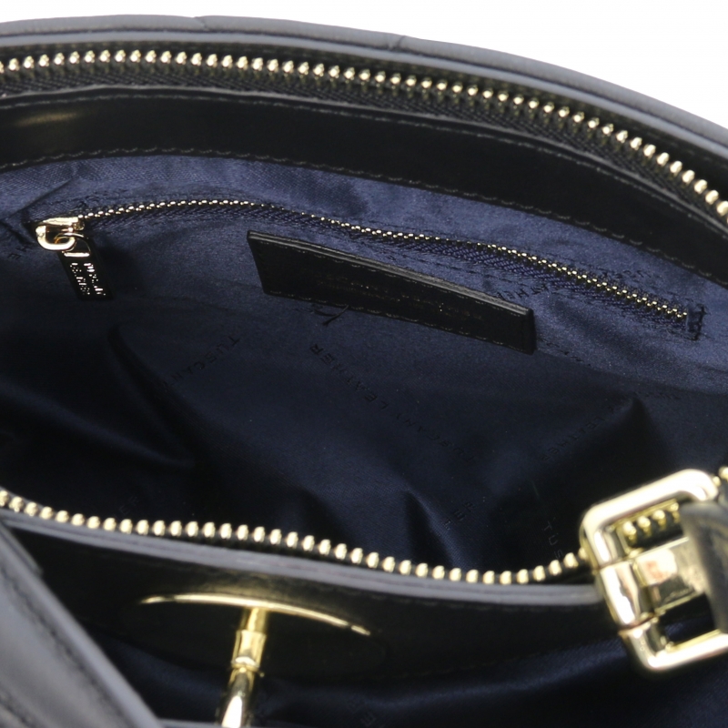 Leder-Handtasche im Stepp-Design Schwarz Interieur-1 Leder-Handtasche im Stepp-Design Schwarz Interieur-1