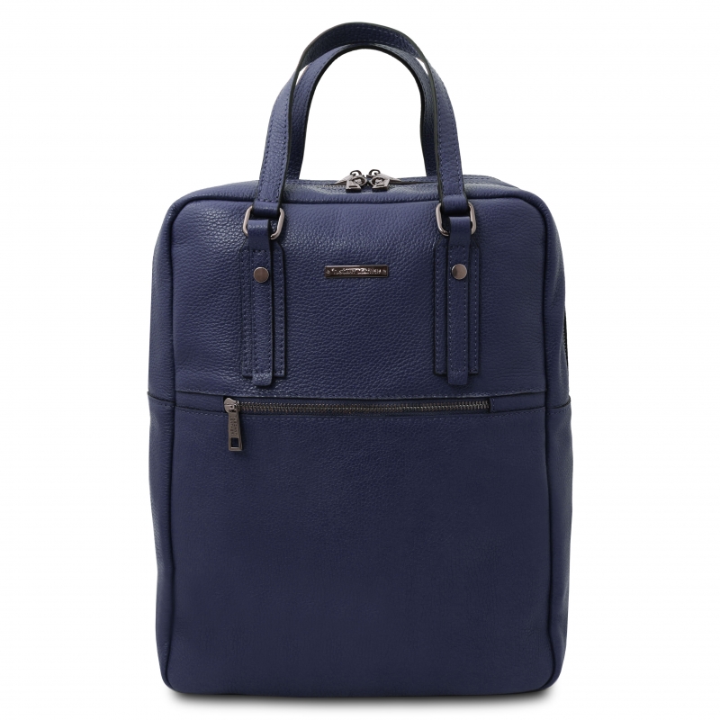 Leder-Rucksack mit Tragegriffe Blau Leder-Rucksack mit Tragegriffe Blau
