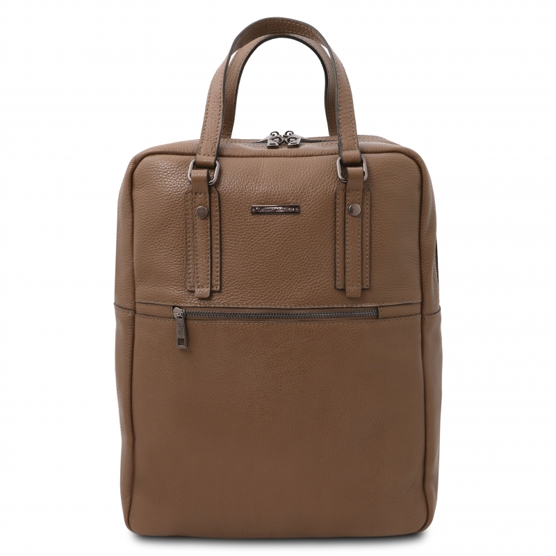 Leder-Rucksack mit Tragegriffe Taupe Leder-Rucksack mit Tragegriffe Taupe