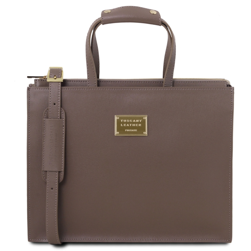 Saffiano-Leder Aktentasche Palermo Dunkel-Taupe