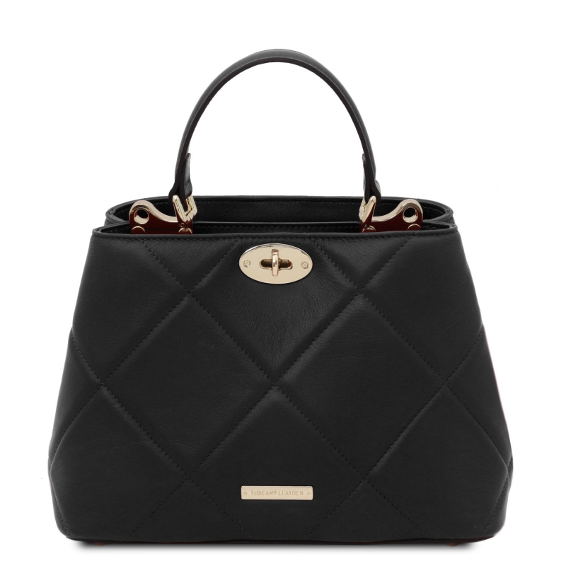 Leder-Handtasche im Stepp-Design Schwarz Leder-Handtasche im Stepp-Design Schwarz