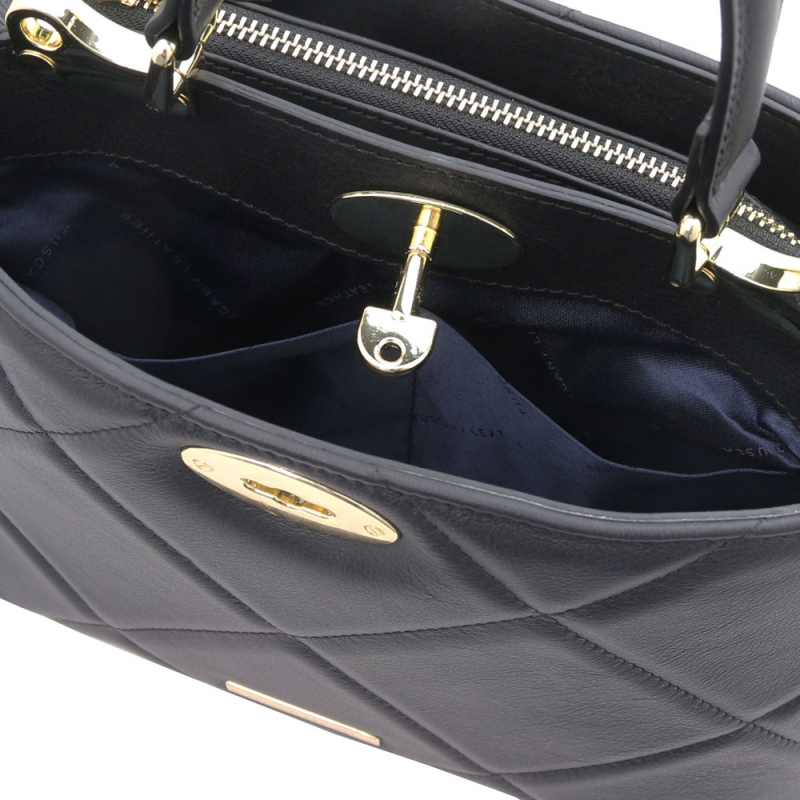 Leder-Handtasche im Stepp-Design Schwarz Interieur Leder-Handtasche im Stepp-Design Schwarz Interieur