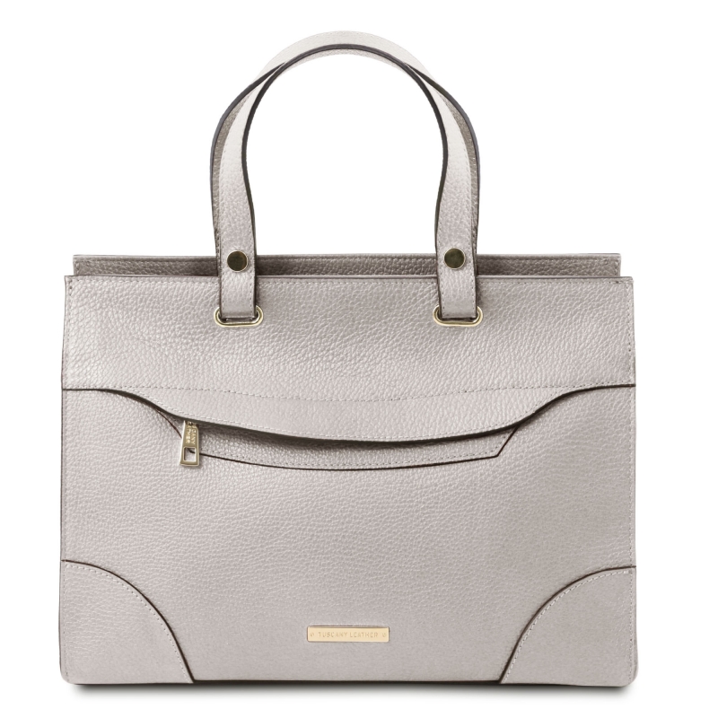Handtasche aus Leder_grau_TL142079 Handtasche aus Leder_grau_TL142079