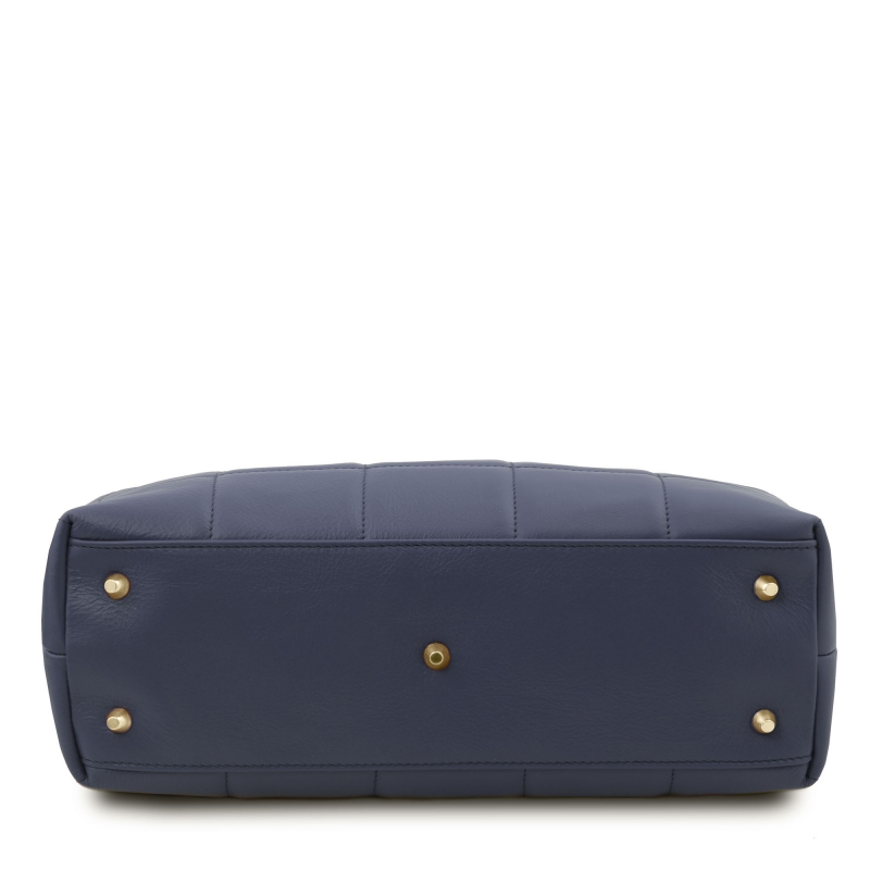 Handtasche Leder Steppdesign Blau Boden Handtasche Leder Steppdesign Blau Boden