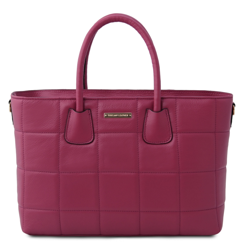 Handtasche Leder Steppdesign Pflaume Handtasche Leder Steppdesign Pflaume