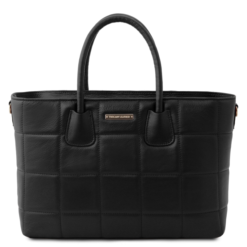 Handtasche Leder Steppdesign Schwarz Handtasche Leder Steppdesign Schwarz