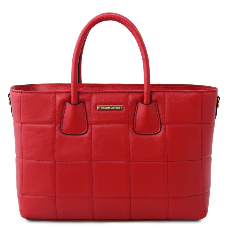 Handtasche Leder Steppdesign Rot Handtasche Leder Steppdesign Rot