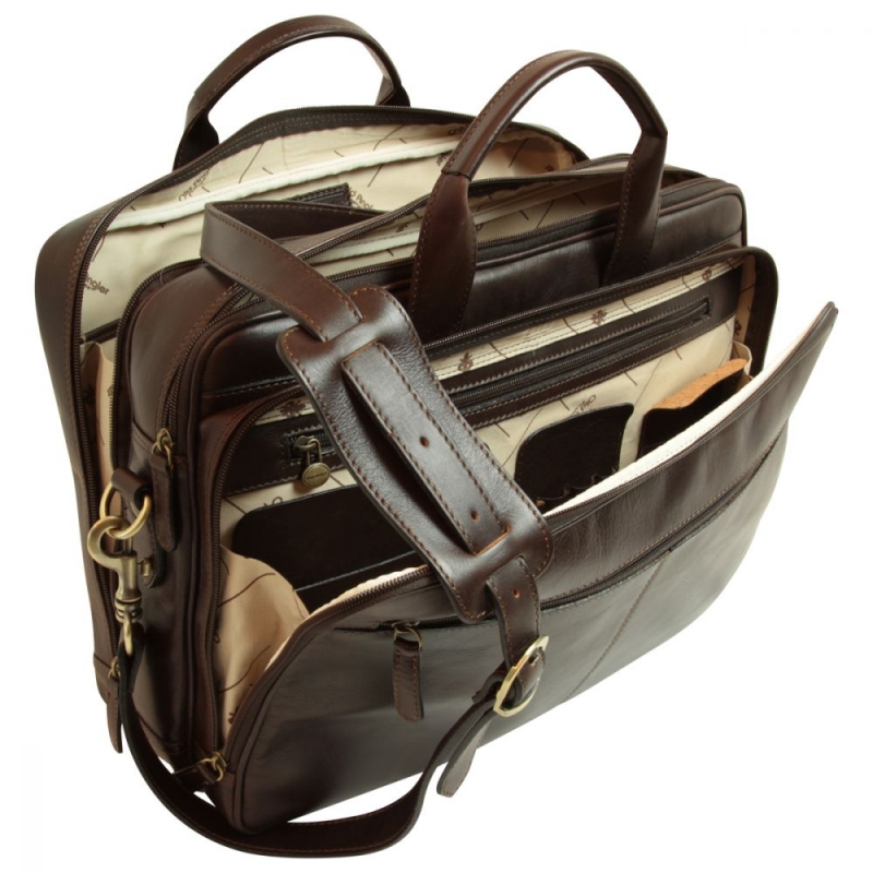 Old Angler Leder-Laptoptasche "Exclusiva" dunkelbraun interieur Old Angler Leder-Laptoptasche "Exclusiva" dunkelbraun interieur