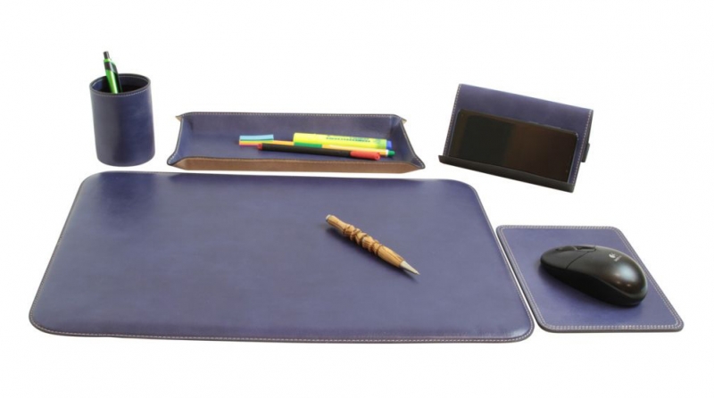 Old Angler 5-teiliges Schreibtisch-Set Leder blau Old Angler 5-teiliges Schreibtisch-Set Leder blau