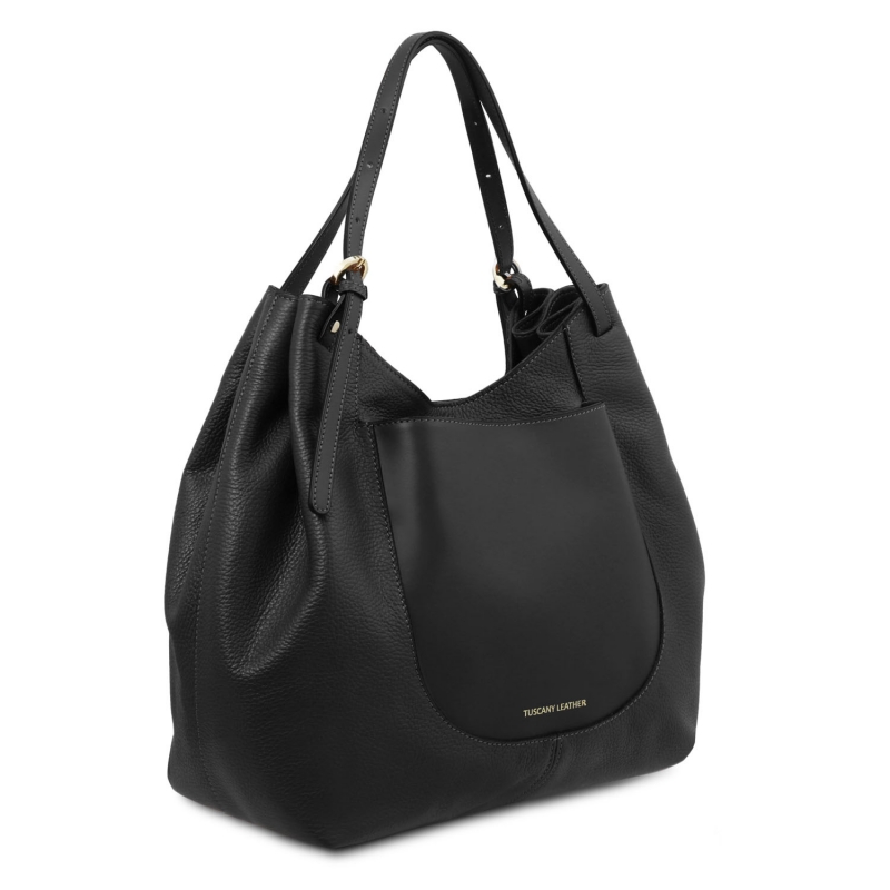 Tuscany Leather Shopping Bag Schwarz Seitenansicht Tuscany Leather Shopping Bag Schwarz Seitenansicht