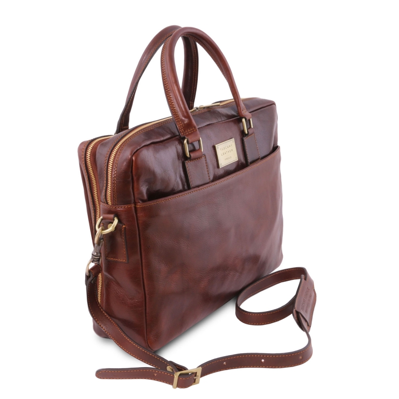 Leder Laptoptasche-Aktentasche Urbino Seitenansicht Leder Laptoptasche-Aktentasche Urbino Seitenansicht