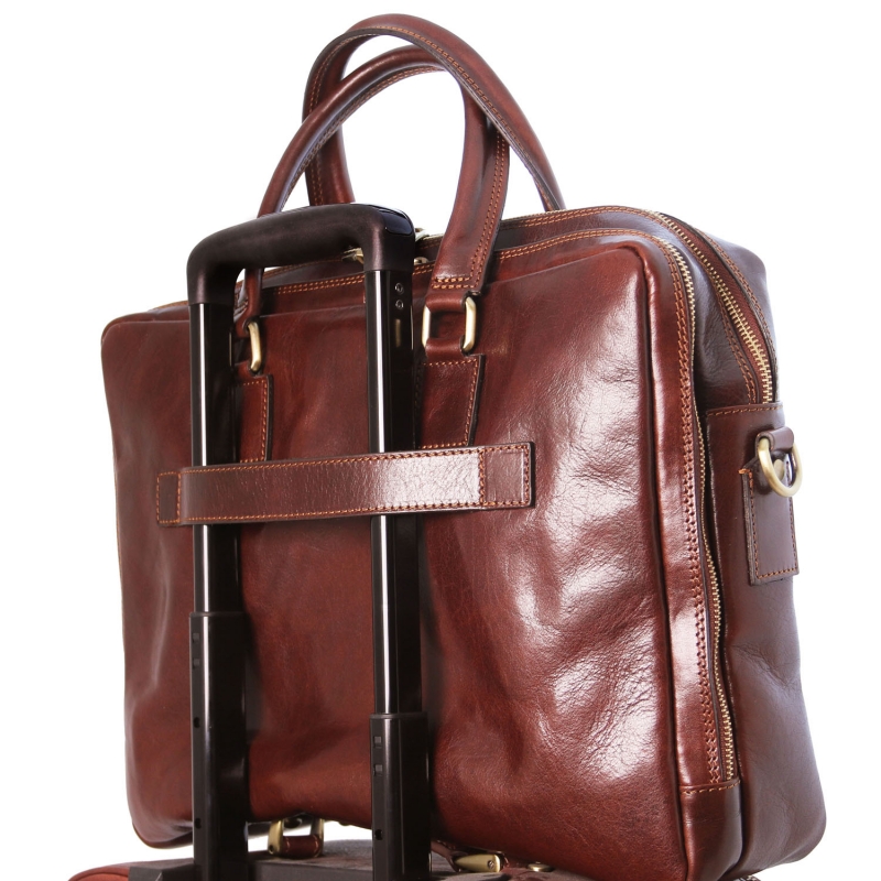 Leder Laptoptasche-Aktentasche Urbino-Trolleyaufsatz Leder Laptoptasche-Aktentasche Urbino-Trolleyaufsatz