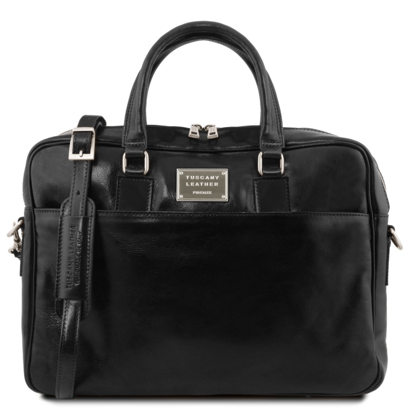 Leder Laptoptasche-Aktentasche Urbino Schwarz Leder Laptoptasche-Aktentasche Urbino Schwarz