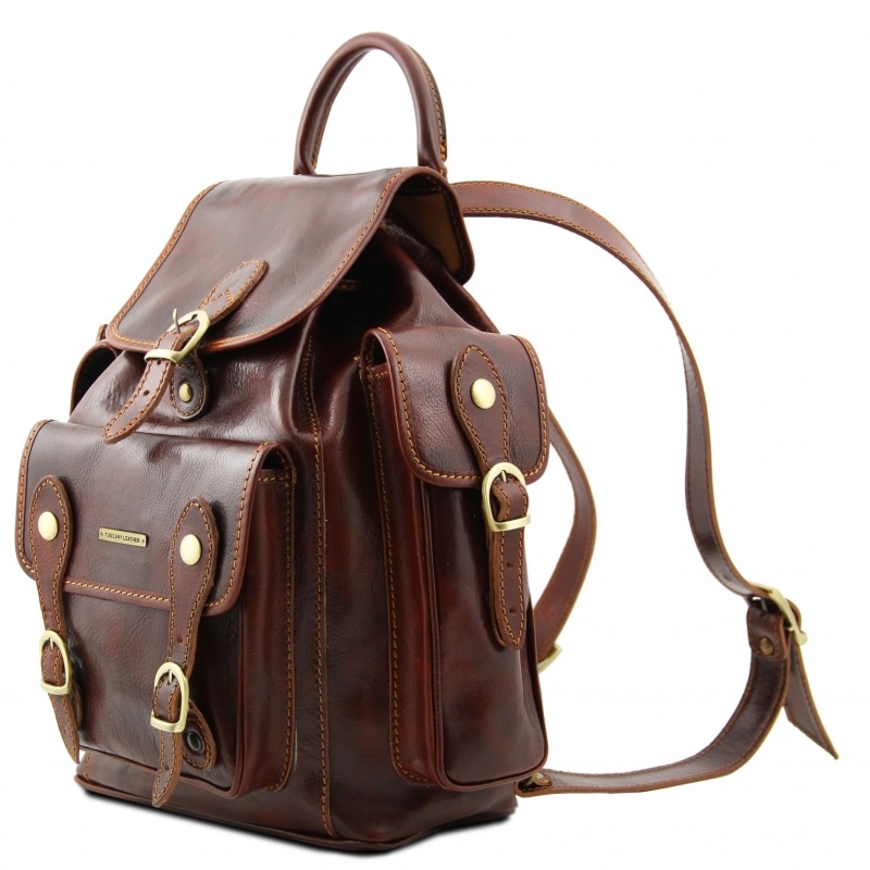Leder Rucksack Pechino Seitenansicht Leder Rucksack Pechino Seitenansicht