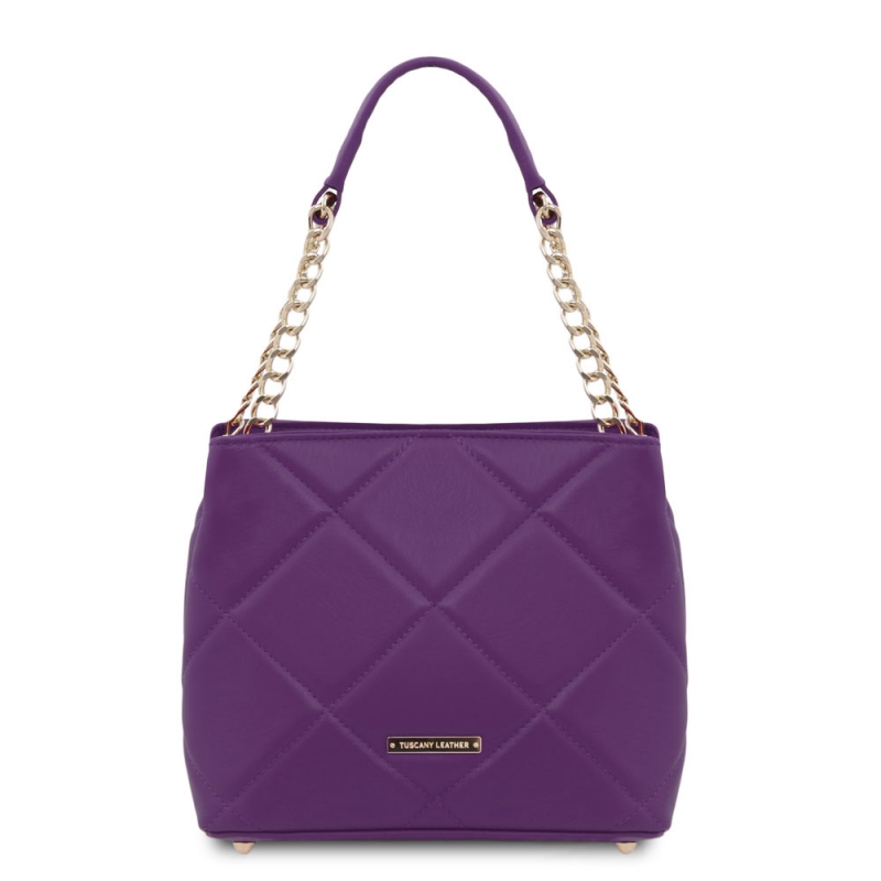 Beuteltasche Leder Steppdesign purple Beuteltasche Leder Steppdesign purple